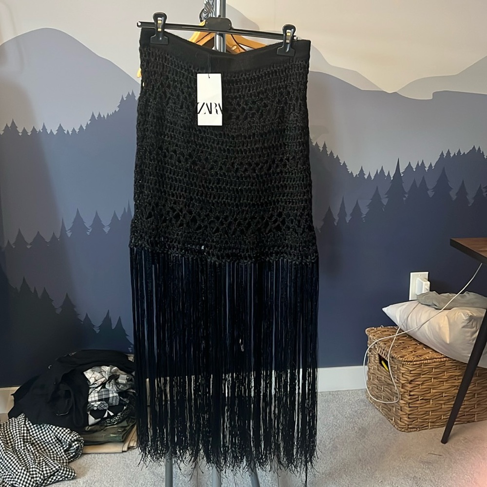 Zara crochet fringe skirt size L